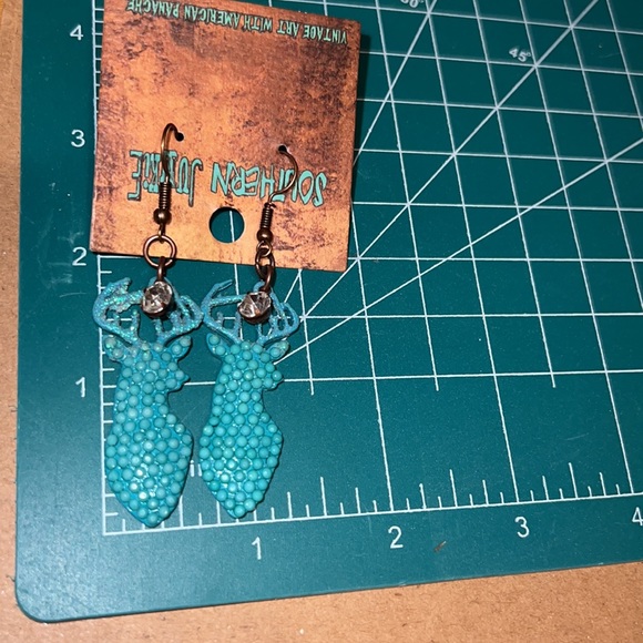 Southern Junkie Turquoise Sparkly Deer Earrings - Picture 5 of 5